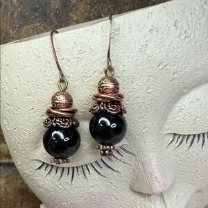 hyperthene gemstone & Copper Earrings